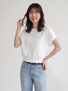 Yumoku Spring Break Tops Boho Women Clothing Easter Women's Short White Jacquard Fabric Romantic Date & Vacation T-Shirt, Spring - White - View 8