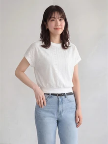 Yumoku Spring Break Tops Boho Women Clothing Easter Women's Short White Jacquard Fabric Romantic Date & Vacation T-Shirt, Spring - White - View 6