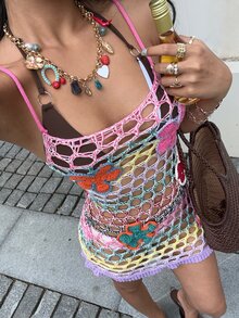 Sunnyshic 撞色钩花镂空针织毛衣裙 - 彩色 - 查看 3