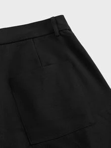 SWAVVY Men's Solid Color Pleated Curved Hem Loose Casual Long Pants - Black - View 4