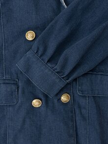 SHEIN Đầm cổ blazer màu xanh phong cách trí thức thanh lịch mùa thu, thiết kế cổ ren phối màu xanh trắng tương phản - Màu xanh lam - Xem 7