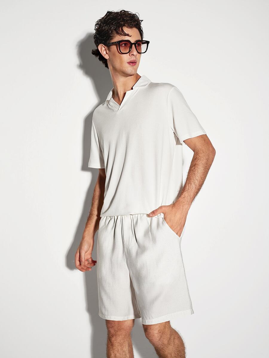 Colvenic Men's Casual Linen Textured Elastic Waist Shorts In Off-White
