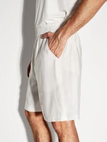 Colvenic Men's Casual Linen Textured Elastic Waist Shorts In Off-White - White - View 6