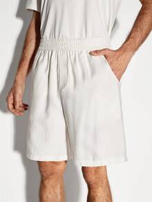 Colvenic Men's Casual Linen Textured Elastic Waist Shorts In Off-White - White - View 3