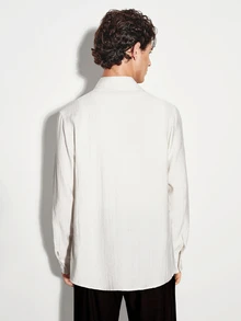 Colvenic Men's Solid Color Casual Versatile Daily Long Sleeve Shirt - Apricot - View 5