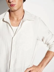 Colvenic Men's Solid Color Casual Versatile Daily Long Sleeve Shirt - Apricot - View 8