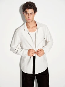 Colvenic Men's Solid Color Casual Versatile Daily Long Sleeve Shirt - Apricot - View 7
