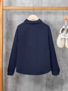 SHEIN Little Byeori 兒童青少年男孩純色單排扣休閒日常穿著襯衫 - 藏蓝色 - 查看 2