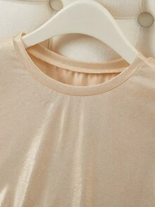SHEIN Fiorisel Chic And Elegant Mermaid Princess Round Neck Shimmer T-Shirt - Apricot - View 5