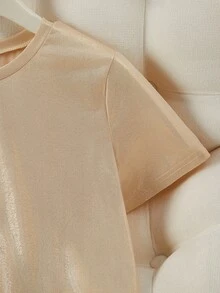 SHEIN Fiorisel Chic And Elegant Mermaid Princess Round Neck Shimmer T-Shirt - Apricot - View 4