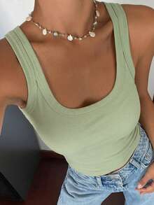 DAZY Women's Solid Color Fitted Casual Vacation Summer Tank Top - Green - View 5