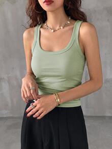 DAZY Women's Solid Color Fitted Casual Vacation Summer Tank Top - Green - View 8