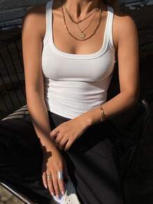 DAZY Women's Solid Color Casual Camisole With Built-In Bra Padding, Summer - White - View 9