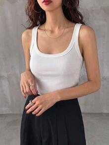 DAZY Women's Solid Color Casual Camisole With Built-In Bra Padding, Summer - White - View 10