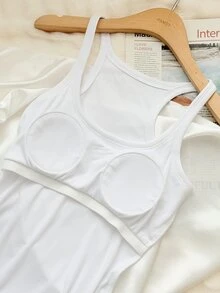 DAZY Women's Solid Color Casual Camisole With Built-In Bra Padding, Summer - White - View 3