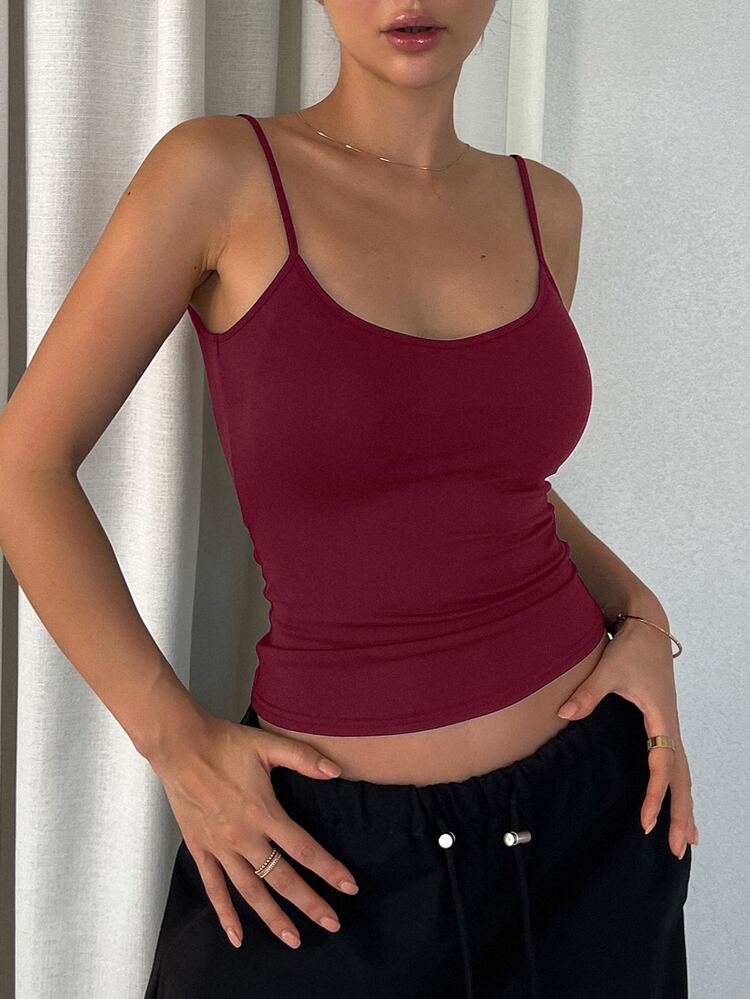 DAZY Women's Minimalist Solid Color Fitted Backless Camisole, Summer Tops Y2k - Burgundy - View 6