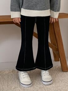 Dazy Kids Young Girl) Colorblock Flare Leg Casual Autumn/Winter Black Solid All-Match Versatile Denim Jeans - Black - View 7