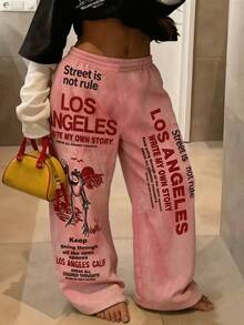 Rovax Women's Letter Print Casual Daily Sweatpants - Multicolor - View 1