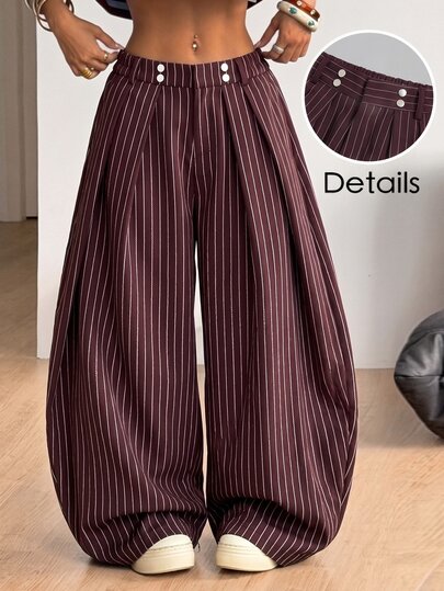 Coolane Women's All-Season Going Out Daily Wear Back To School Streetwear Vintage Chic Basic Red Striped Comfortable Baggy Dress Pants Curved Hem Pants