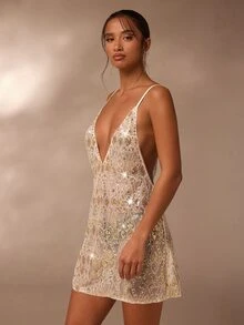 Glamine 性感亮片装饰迷你连衣裙，适合派对、夜总会和郊游 - 白色 - 查看 4
