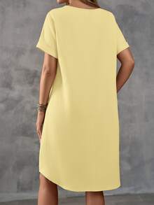 EMERY ROSE Vestido de mujer de unicolor y manga corta, de moda para el verano - Amarillo - Ver 4