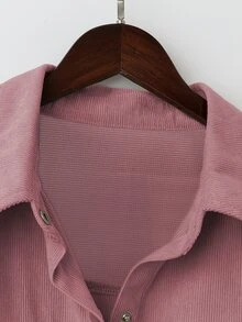 SHEIN LUNE Plus Size Regular Flannel Long Sleeve Loose Shirt Fall Cloth For Women - Dusty Pink - View 4