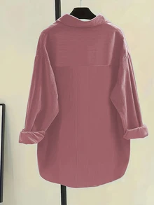 SHEIN LUNE Plus Size Regular Flannel Long Sleeve Loose Shirt Fall Cloth For Women - Dusty Pink - View 2
