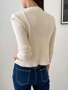 DAZY Scallop Trim Ribbed Knit Cardigan,Fall Clothes Jacket - Apricot - View 2