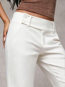 SHEIN BAE 97%纯棉女士休闲正装白色长裤 - 白色 - 查看 10