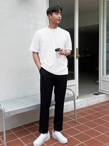 DAZY 男士素色圓領T恤 - 白色 - 查看 3