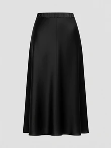Firerie Plus Size Elegant Solid Color A-Line Skirt, Versatile For Commuting - Black - View 2
