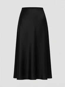 Firerie Plus Size Elegant Solid Color A-Line Skirt, Versatile For Commuting - Black - View 3