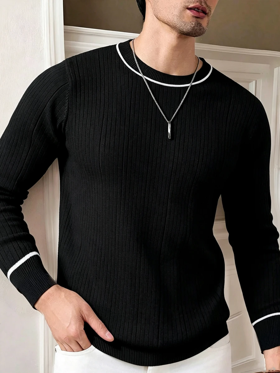 Manfinity Dauomo Men's Casual Colorblock Trim Sweater, Autumn/Winter - Black - View 1