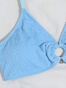 Swim Basics Bikini texturizado con detalle de anillo en O para playa de verano - Celeste - Ver 4