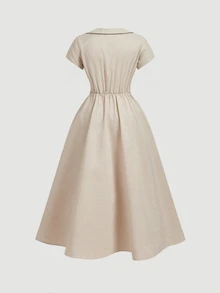 SHEIN MOD Damen Große Größen Einfarbiges Knopf Figurbetontes Elegantes Midi-Kleid, Vintage Hofstil, Old Money Vibe, Geeignet für Arbeit, Schule, Date, Picknick, Party, Festival und Geburtstag, Elegante Kleider, Hochzeitsgast Kleider, Französischer Stil Kleid, Cottagecore Kleid, Französischer Stil Kleid, Frühlings-/Sommerkleid - Khaki - Übersicht 10
