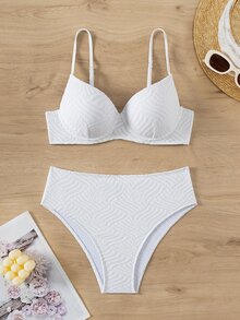 SHEIN Swim Summer Beach Solid Texture Bikini Set - White - View 4