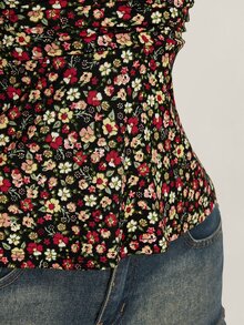 SHEIN ICON 夏季女款波西米亞度假風碎花深V領性感掛脖上衣 - 彩色 - 查看 11