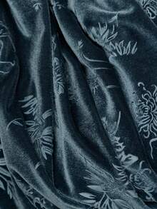 Nöista Green Floral Velvet Cape Top With Boat Neck & Asymmetric Hem.Wedding Guest,Special Occasion Looks.Elegant. Fall, Autumn Winter Women's Formal Wear. - Blue - View 10