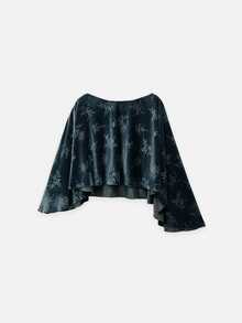 Nöista Green Floral Velvet Cape Top With Boat Neck & Asymmetric Hem.Wedding Guest,Special Occasion Looks.Elegant. Fall, Autumn Winter Women's Formal Wear. - Blue - View 7