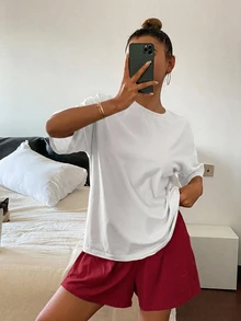 DAZY 純色寬鬆短袖T恤與短款睡褲2件組女款居家服 - 白色 - 查看 5