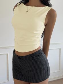 SHEIN EZwear Apricot Color Short Backless Cotton Padded Camisole, Spring/Summer Yellow - Apricot - View 3