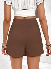 SHEIN Frenchy Tassel Decor Ring Linked Bow Tie Wrap Mini Asymmetrical Hem Skort - Coffee Brown - View 2