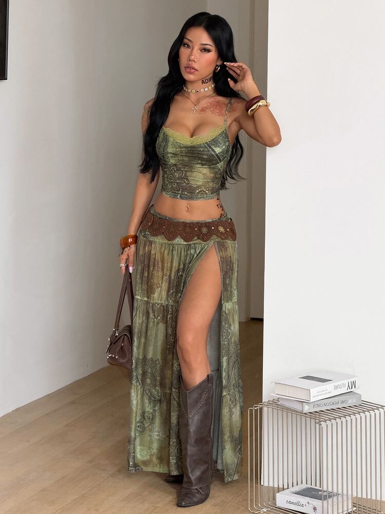 Coolane Summer Outfits For Women Streetwear Sexy Casual Going Out Club Night Vacation Chic Vintage New Chinese Style Swing Collar Cami Top Green Floral - Green - View 6