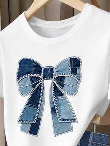 Tween Girls Digital Diamond Pattern Short Sleeve & Shorts Set, Casual Comfortable Autumn/Winter Outfit,Back To Schoo,Holidays,Colorful - Multicolor - View 3