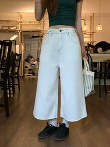 DAZY 女款字母印花口袋寬鬆休閒寬腿牛仔褲可愛上衣 - 白色 - 查看 13