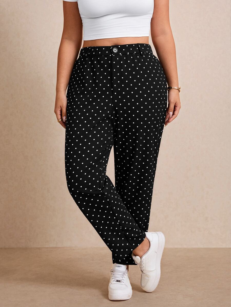 Elaquor Plus Size Women's Polka Dot Pattern High Waist Casual Suit Pants