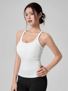 DAZY 韓式風格白色修身百搭運動健身休閒運動通勤女款背心，適合夏季秋季健身房運動 - 白色 - 查看 2