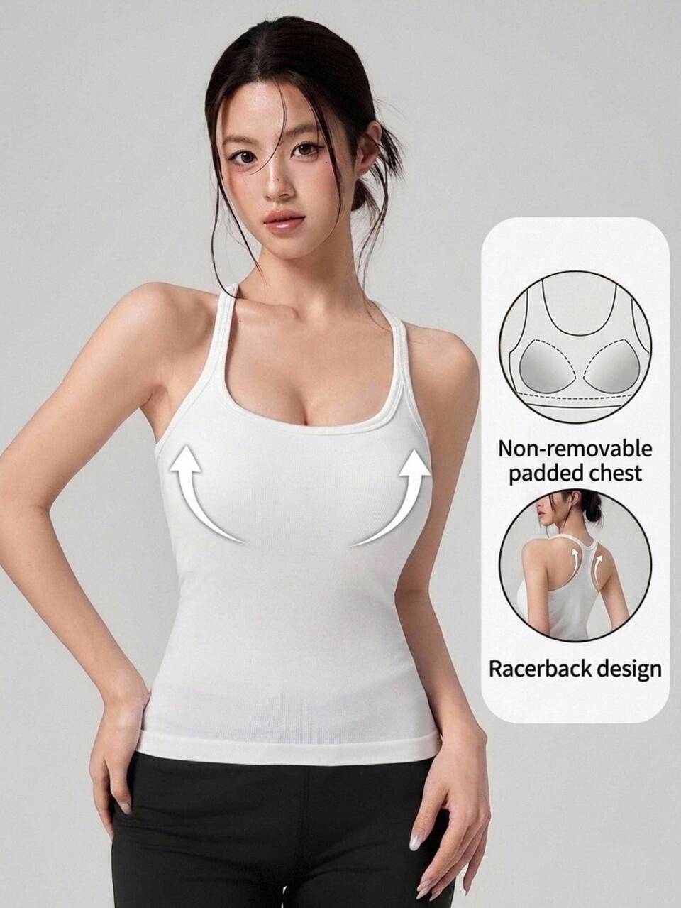 Summer Autumn Korean Style White Slim Fit Versatile Sports Fitness Casual Athleisure Athletic Commute Women's Tank Top Workout Gym