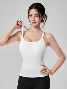 DAZY 韓式風格白色修身百搭運動健身休閒運動通勤女款背心，適合夏季秋季健身房運動 - 白色 - 查看 6