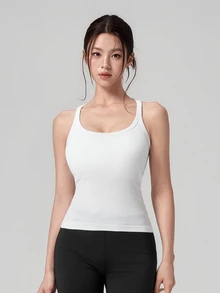 DAZY 韓式風格白色修身百搭運動健身休閒運動通勤女款背心，適合夏季秋季健身房運動 - 白色 - 查看 3